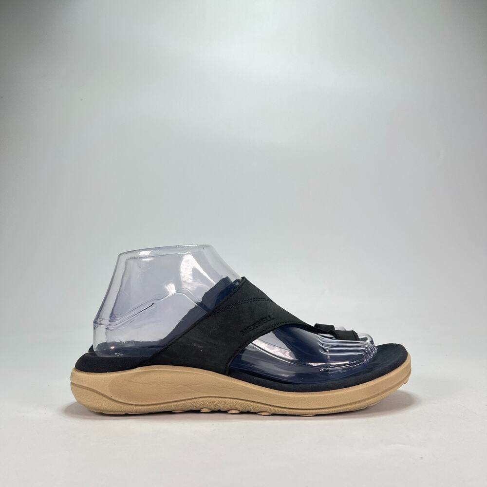 Merrell District 4 Luxe Post Black Beige Leather Slide Sandals Women's Size 7